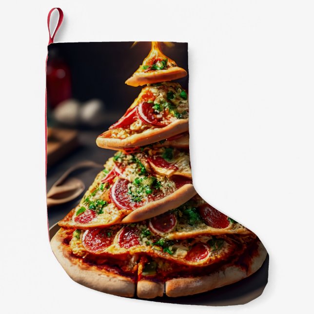 Pizza Christmas tree Small Christmas Stocking (Front)