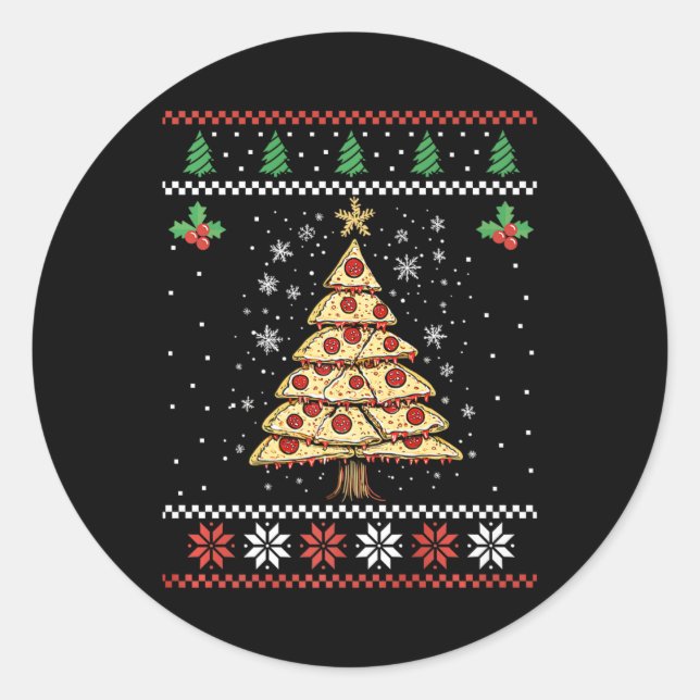 Pizza Christmas Tree Ugly Christmas Sweater Xmas F Classic Round Sticker (Front)
