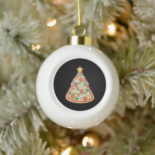 Pizza Christmas Tree Xmas Lights Crustmas Holiday Ceramic Ball Christmas Ornament