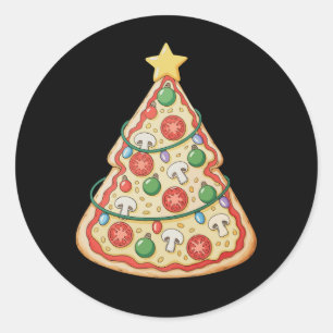 Pizza Christmas Tree Xmas Lights Crustmas Holiday Classic Round Sticker