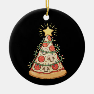 Pizza Christmas Tree Xmas Lights Holiday Season Ceramic Ornament