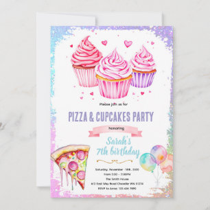 Pizza cupcake girl theme invite