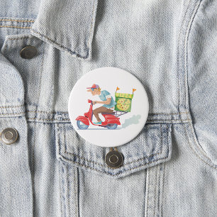 Pizza Delivery Guy on Red Scooter 3 Inch Round Button
