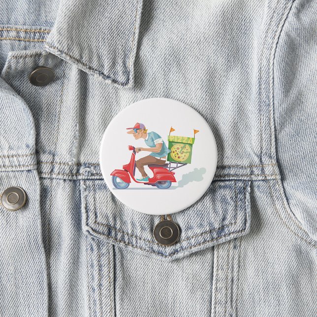 Pizza Delivery Guy on Red Scooter 3 Inch Round Button (Creator Uploaded)