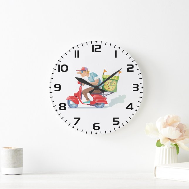 Pizza Delivery Guy on Red Scooter Large Clock (Creator Uploaded)