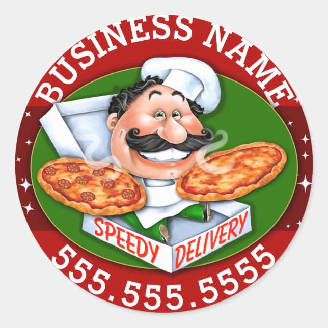Pizza Delivery Pizzeria Business Customizable Classic Round Sticker (Front)
