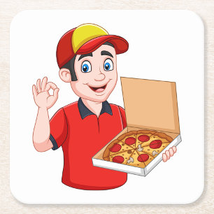 Pizza Delivery Square Paper Coaster