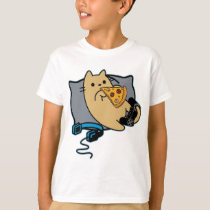 Pizza Eating Gamer Cat Headset and Pad T-Shirt