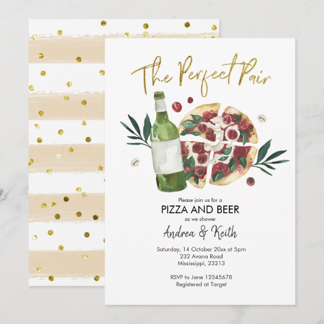 Pizza et bières Couples Douche Invitation (Devant / Derrière)