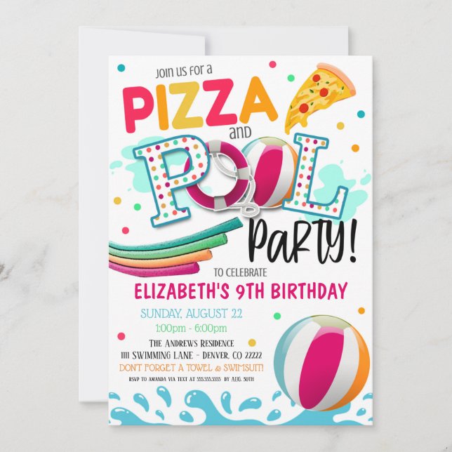 Pizza et Pool Party Invitation (Devant)