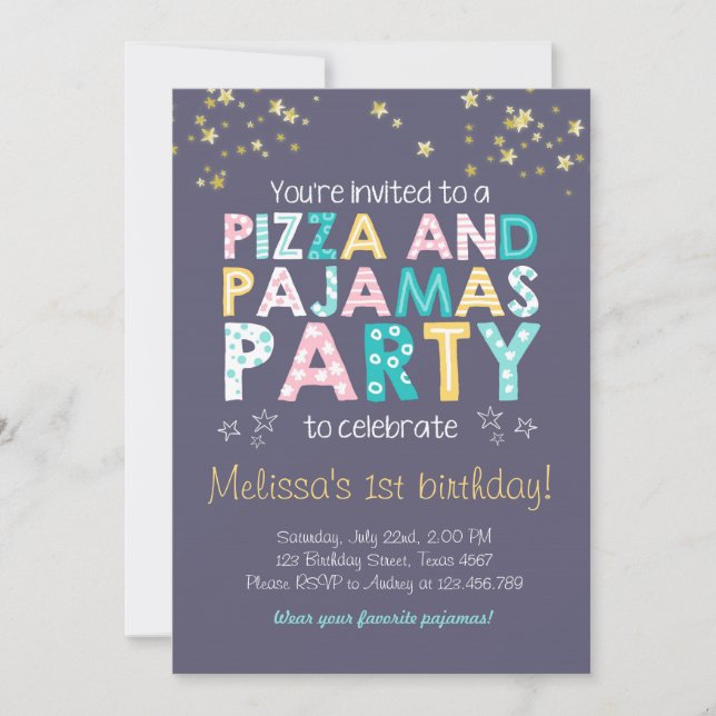 Pizza et pyjamas invitation anniversaire Sleepover (Devant)