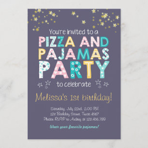 Pizza et pyjamas invitation anniversaire Sleepover