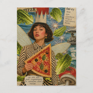 Pizza Fairy Mixed Media Collage Postcard