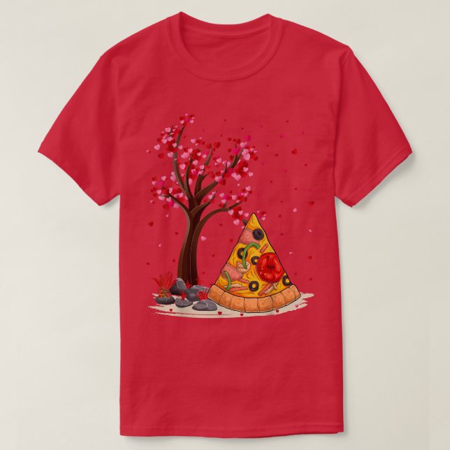 Pizza Fast Food Lover Funny Heart Tree Pizza Valen T-Shirt (Design Front)