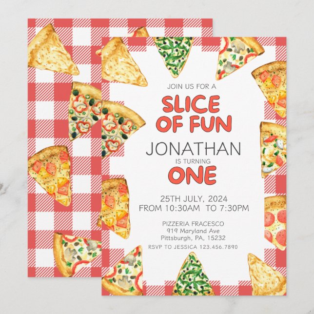 Pizza First Birthday party  Invitation (Front/Back)