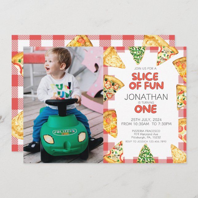 Pizza First Birthday party Photo Invitation (Front/Back)
