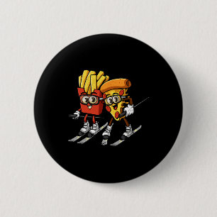 Pizza French Fries Ski Funny Skiier Fast Food Skii 2 Inch Round Button