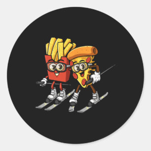 Pizza French Fries Ski Funny Skiier Fast Food Skii Classic Round Sticker