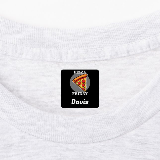 Pizza Friday Design - Small Square Clothing Label  (Affixed)