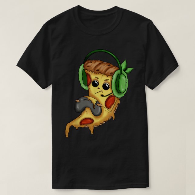 Pizza Gamer Love Play Video Games Funny Controller T-Shirt (Design Front)