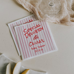 Pizza Hand Drawn Red Special Delivery Shower Napkin
