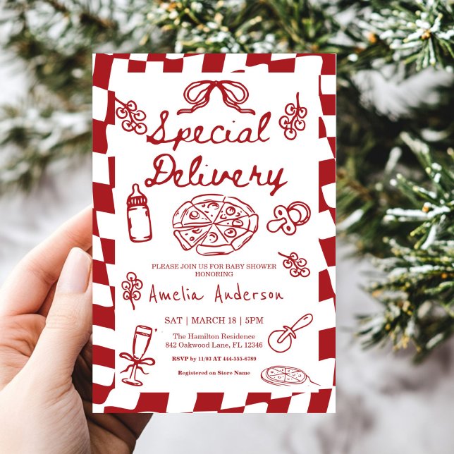Pizza Hand Drawn Special Delivery Baby Shower Invitation (Creator Uploaded)
