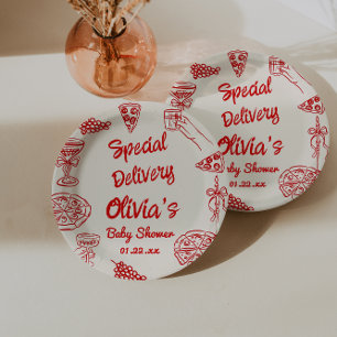 Pizza Hand Drawn Special Delivery Baby Shower Paper Plate