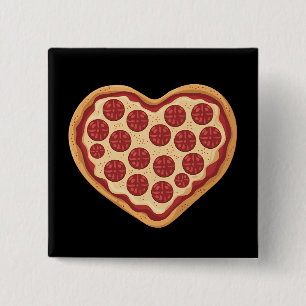 Pizza Heart Shaped Cute Valentine's Day 2 Inch Square Button