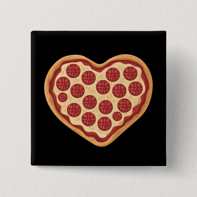 Pizza Heart Shaped Cute Valentine's Day 2 Inch Square Button (Front)