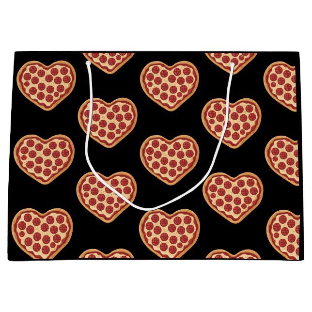 Pizza Heart Shaped Cute Valentine's Day Large Gift Bag (Front)