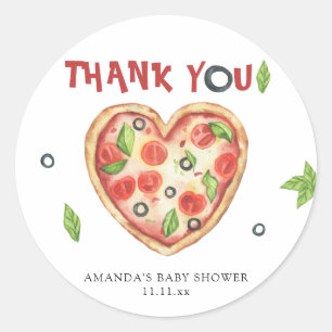 pizza heart watercolor baby shower THANKS Classic Round Sticker
