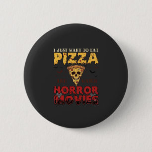 Pizza Horror Movies Halloween Skull Bats Spiderweb 2 Inch Round Button