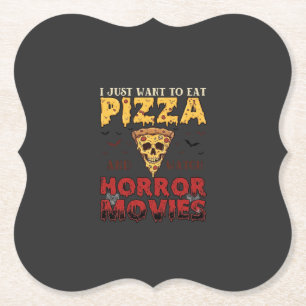 Pizza Horror Movies Halloween Skull Bats Spiderweb Paper Coaster