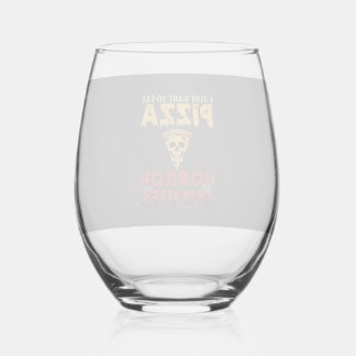 Pizza Horror Movies Halloween Skull Bats Spiderweb Stemless Wine Glass