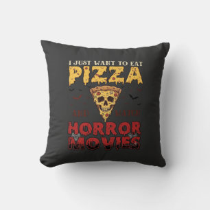 Pizza Horror Movies Halloween Skull Bats Spiderweb Throw Pillow