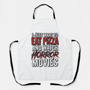 Pizza Horror Movies Vintage Halloween Typography S Apron