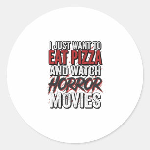 Pizza Horror Movies Vintage Halloween Typography S Classic Round Sticker