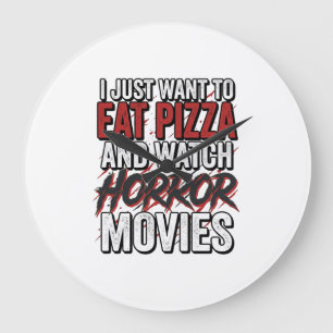 Pizza Horror Movies Vintage Halloween Typography S Large Clock