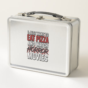 Pizza Horror Movies Vintage Halloween Typography S Metal Lunch Box