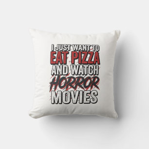 Pizza Horror Movies Vintage Halloween Typography S Throw Pillow