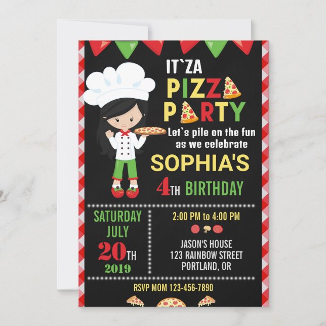 Pizza invitation anniversaire Pizza faire la fête (Devant)