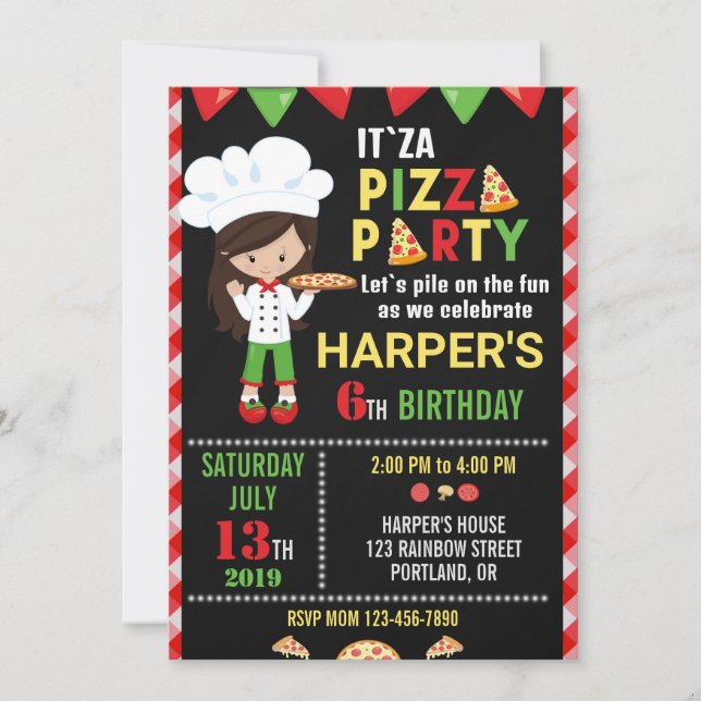 Pizza invitation anniversaire soirée italienne (Devant)