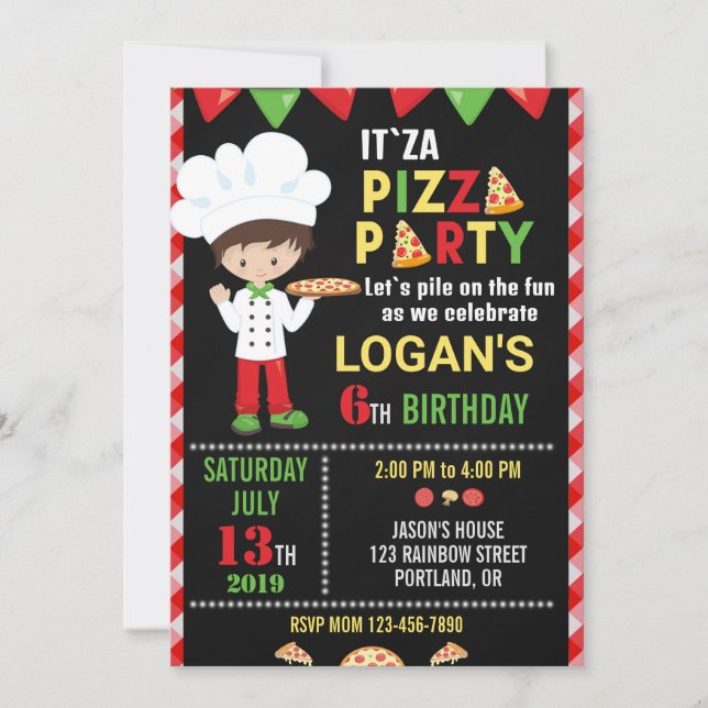 Pizza invitation anniversaire soirée italienne (Devant)