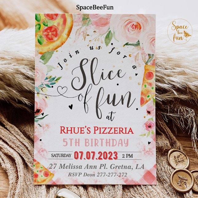 Pizza invitation Anniversaire tranche de fête amus (Pizza party invitation,Birthday bbq invites,red gingham plaid,Pizza Making Birthday,Slice of fun par)