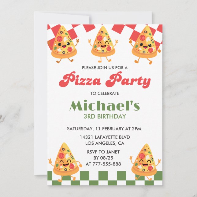 Pizza Invitation d'anniversaire| Modern Kids Pizza (Devant)