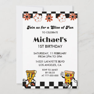 Pizza Invitations d'anniversaire  Retro 1ère Pizza
