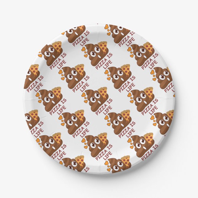 Pizza Is Life Poop Emoji Paper Plate (Front)