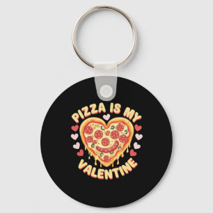 Pizza Is My Valentine Heart Funny Food Lovers Desi Keychain
