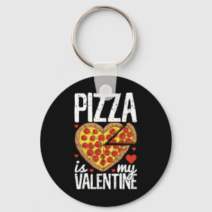 Pizza Is My Valentine Valentines Day Heart Peppero Keychain