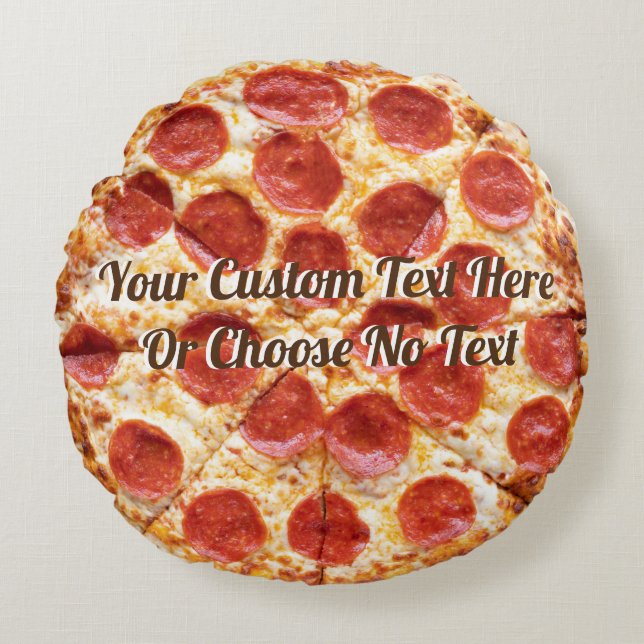 Pizza Italian Food Pepperoni Cheese | Custom Text  Round Pillow (Front)